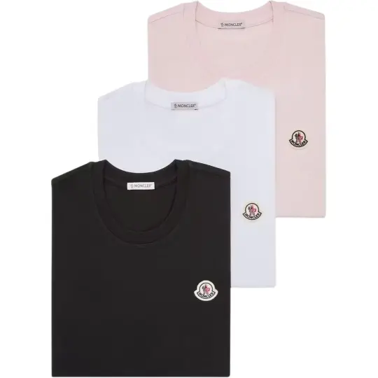 Moncler Logo Patch Хлопковая футболка с универсальным значком, простая женская футболка с короткими рукавами, состоящая из трех предметов