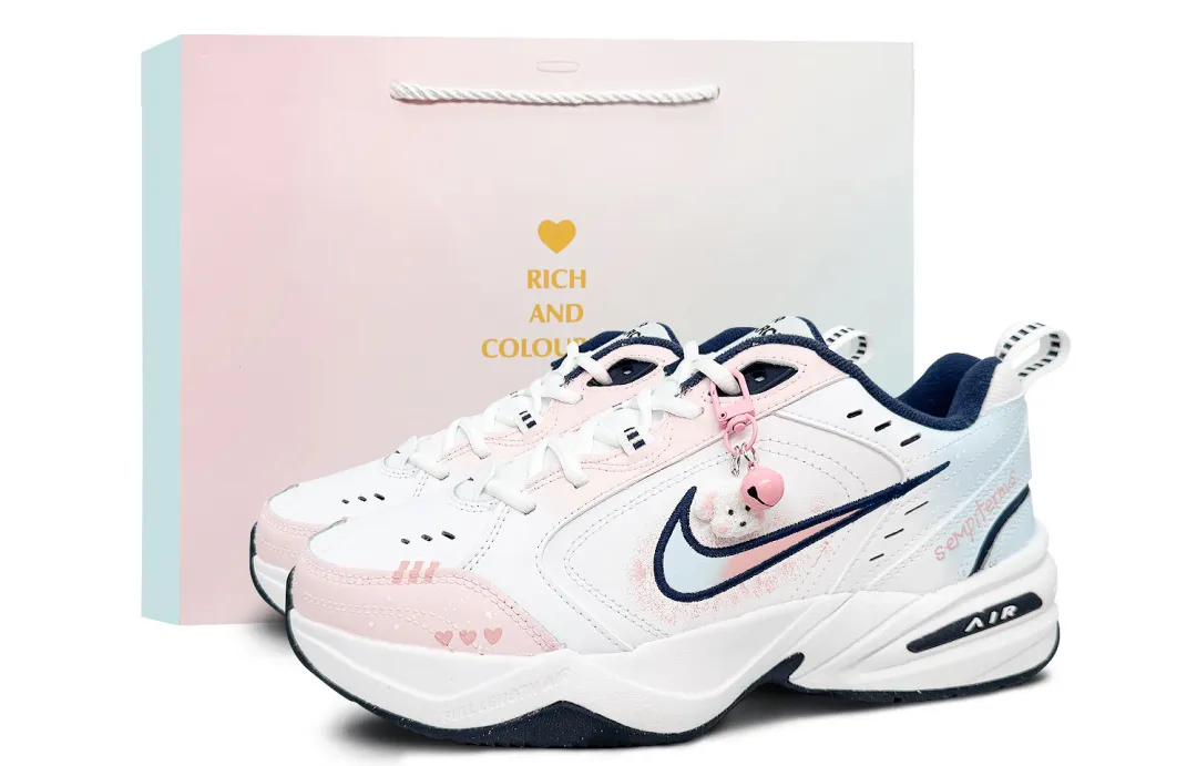 Nike Air Monarch 4 Breathable Height Increasing Low top Chunky Sneakers Unisex Pink Blue