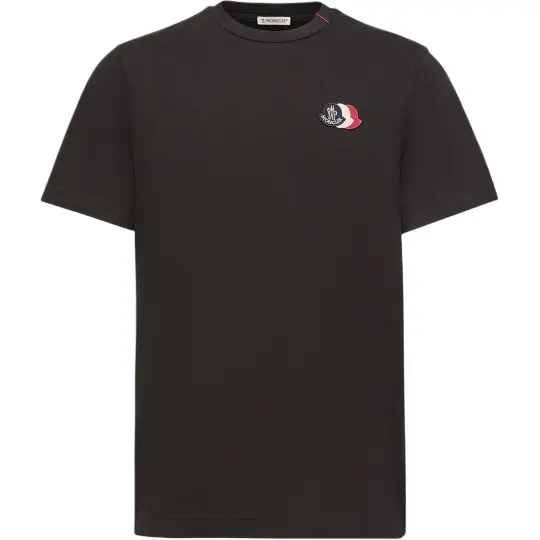 Moncler Moncler SS26 Мужская трехцветная хлопковая футболка с круглым вырезом и короткими рукавами, вышитая логотипом