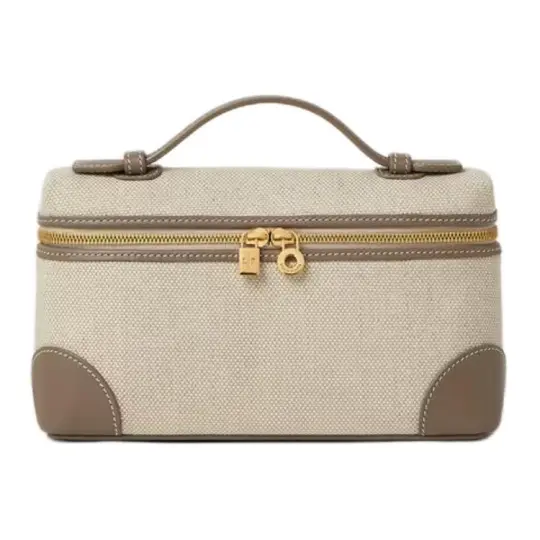 Loro Piana ExtraPocket L19, двусторонняя застежка-молния, подвеска My Charms, съемный ремень на плечо, сумка-коробка из хлопка и льна, женская сумка из натурального абрикосового дерева и солнечного золота