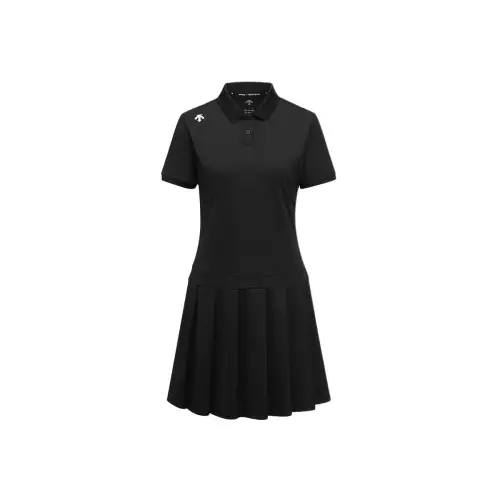 DESCENTE TRIATHLON series sports and leisure micro-elastic lapel pleated short-sleeved dress for women