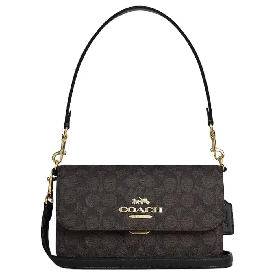 COACH Brynn Artificial Leather With Cow Split Leather Pochette Crossbody Bag, Shoulder Bag Medium Women's Dark Brown