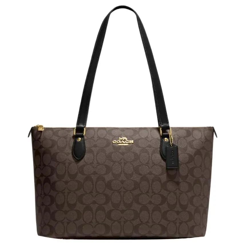 COACH Gallery Coated Canvas With Smooth Leather Tote Bag, Shopping Bag, Handbag, Crossbody Bag, Shoulder Bag Large