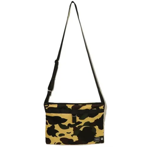 A BATHING APE X PORTER Collaboration Polyester Shoulder Bag, Crossbody Bag Unisex Yellow/Green
