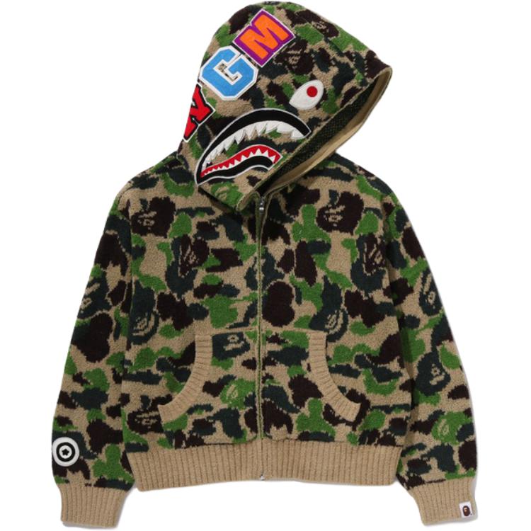 Женское худи A BATHING APE CAMO TOWEL JACQUARD SHARK CROPPED FULL ZIP HOODIE ABC (зеленое) — фото 4