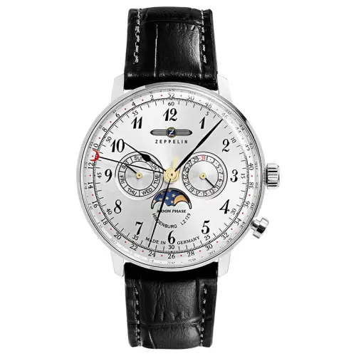ZEPPELIN Quartz waterproof men's watch, dial, case stainless steel, leather watch strap, quartz mechanism, 30meter, 39.5mm