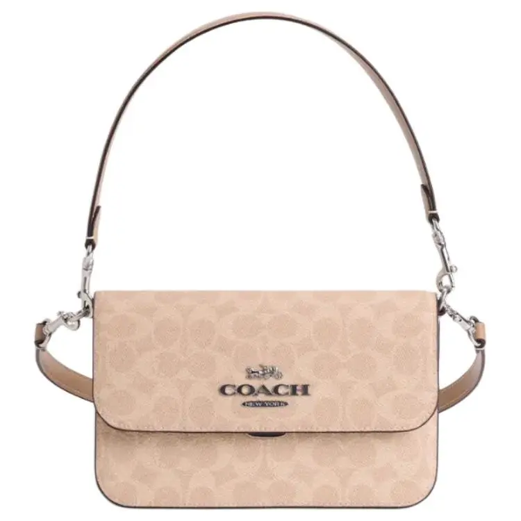 COACH Brynn Artificial Leather, Cow Split Leather Crossbody Handbag, Shoulder Bag Medium Women's Light Beige