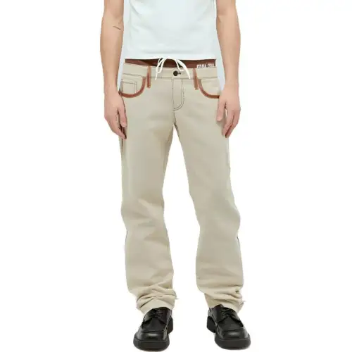 MIU MIU Mid Rise Leather Trim Pants