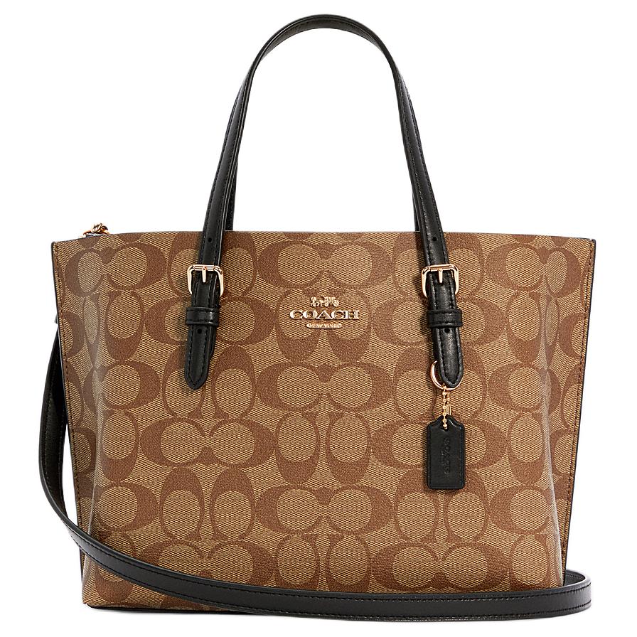 COACH Coach Mollie 25 Metal LOGO iconic logo label pressure printing canvas and canvas boring leather bag tote bag shoulder shoulder mesengers bag
