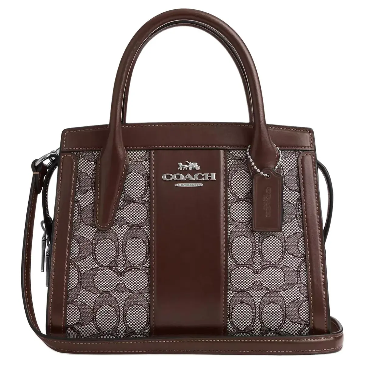 COACH Andrea Jacquard With Calfskin Shoulder Bag, Crossbody Bag, Handbag Small Women's Silver & Oak & Maple