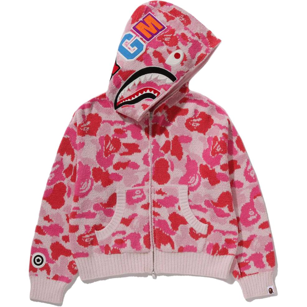 Женское худи A BATHING APE CAMO TOWEL JACQUARD SHARK CROPPED FULL ZIP HOODIE ABC (зеленое)