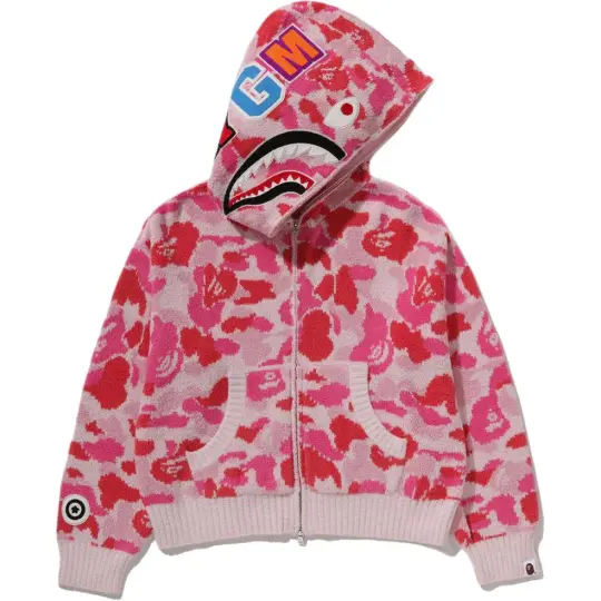 КУПАЛЬНОЕ КАМУФЛЯЖНОЕ ПОЛОТЕНЦЕ A BATHING APE, ЖАККАРДОВАЯ АКУЛА, УКОРОЧЕННАЯ толстовка с капюшоном на молнии, ABC, камуфляжная серия, повседневная женская толстовка с капюшоном в виде акулы