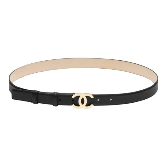 CHANEL Metal Calfskin Leather Belts Women's Black/Gold