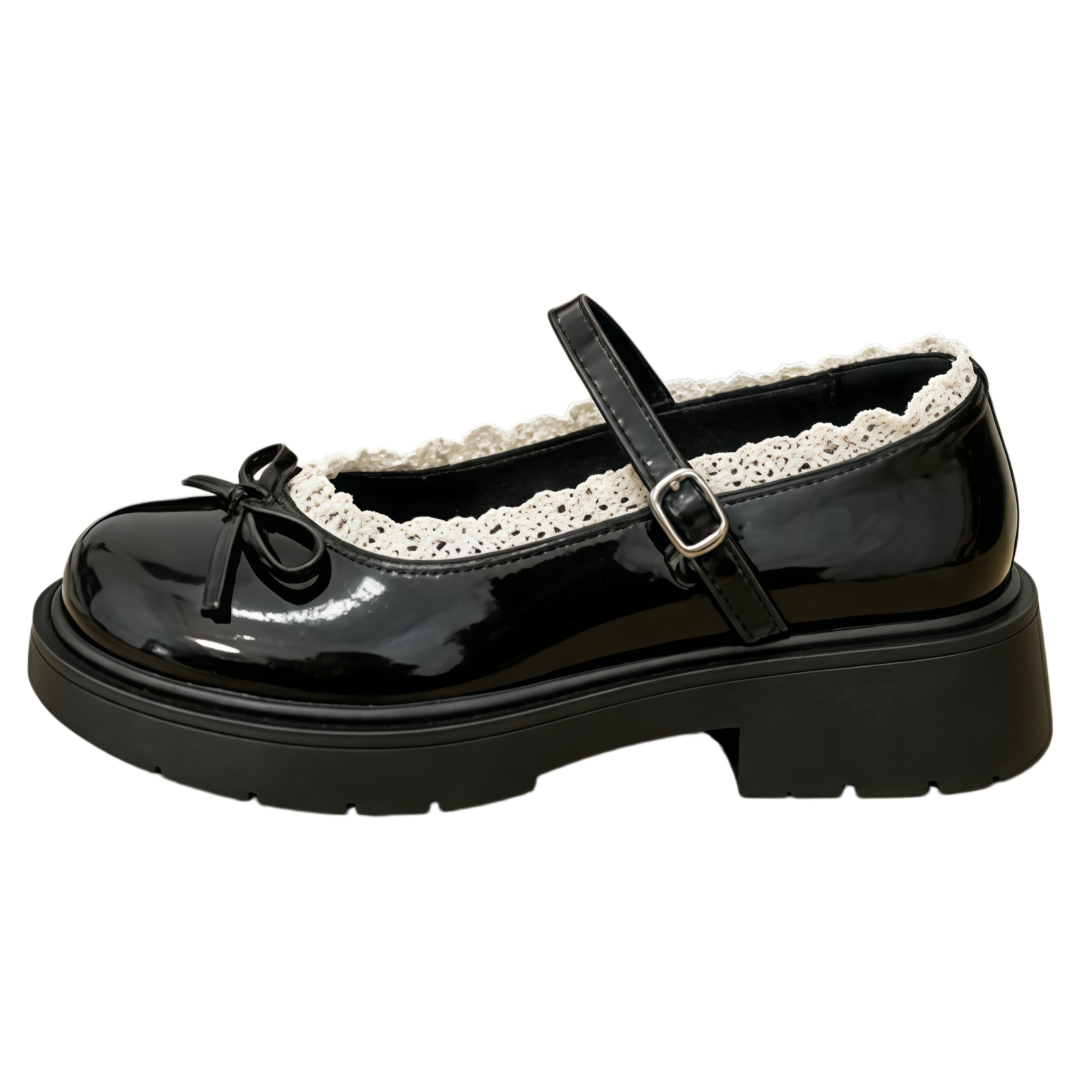 NX DOUGHNUT bow modern French style versatile thick-soled small leather shoes thick-soled Mary Jane shoes for women