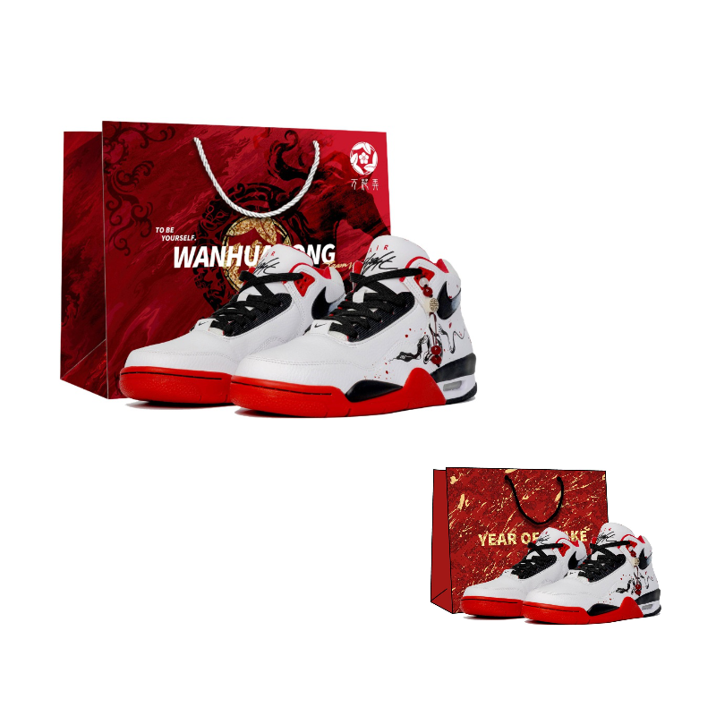 Nike Flight Legacy Slip Resistant Abrasion Resistant Mid top Vintage Basketball Shoes Unisex Black White Red