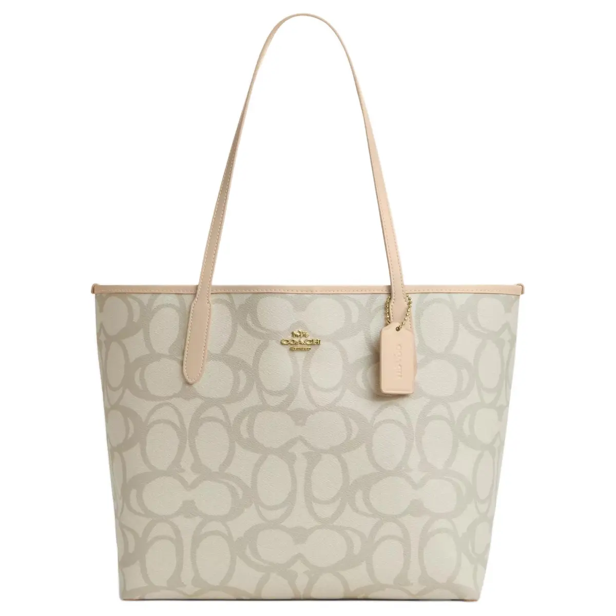 COACH City Coated Canvas Tote Bag, Shoulder Bag Large Women's Gold With Ivory