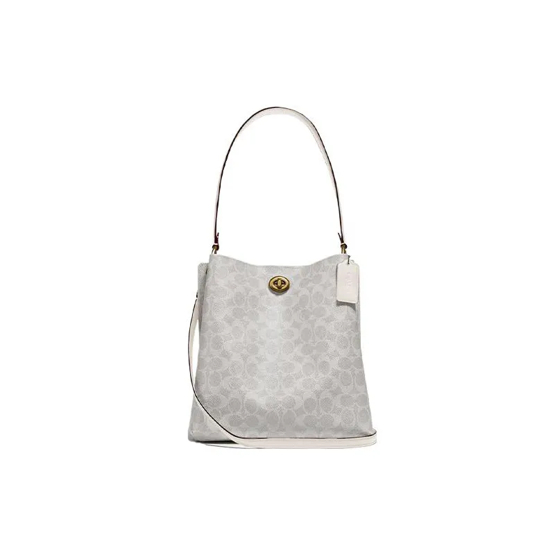 COACH Charlie Canvas With Leather Bucket Bags Crossbody Bag, Shoulder Bag Medium Women's Pink White