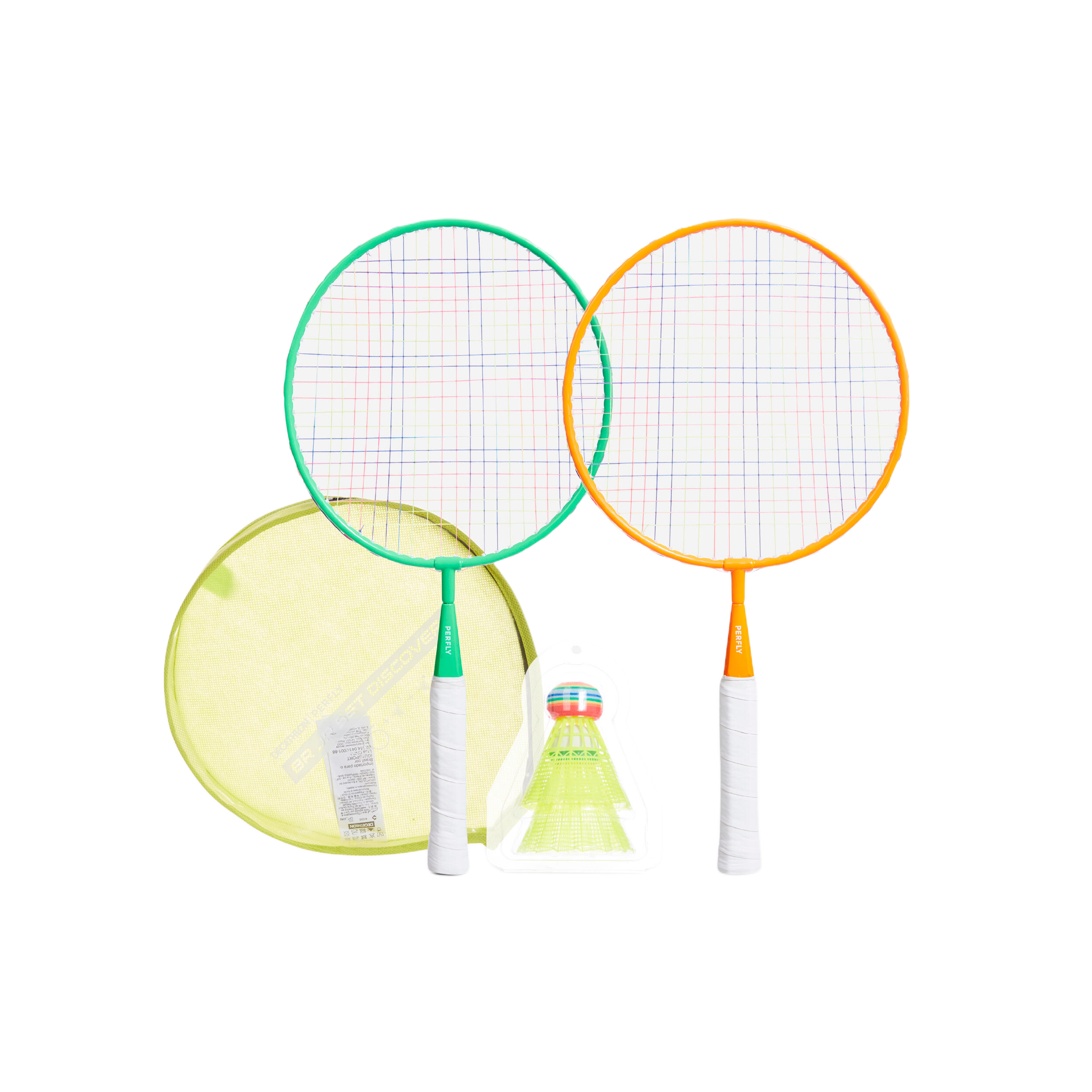 DECATHLON Badminton Racket, Clothing Sets, Double Rackets Kids’ Little Students Orange Green