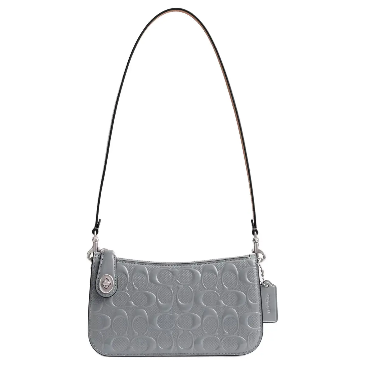 COACH Penn Cow Leather Shoulder Bag, Handbag, Shoulder Bag Small Women's Gray Blue