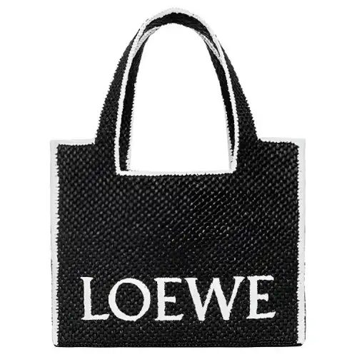 LOEWE Font Tote Raffia Fiber Handbag Large Women's Black