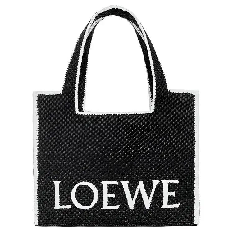 LOEWE Font Tote Raffia Fiber Handbag Large Women's Black
