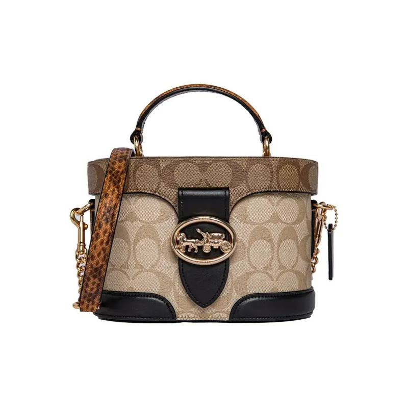 COACH Classic foldable adjustable straps with zipper, box, shoulder bag, small khaki one-shoulder bag