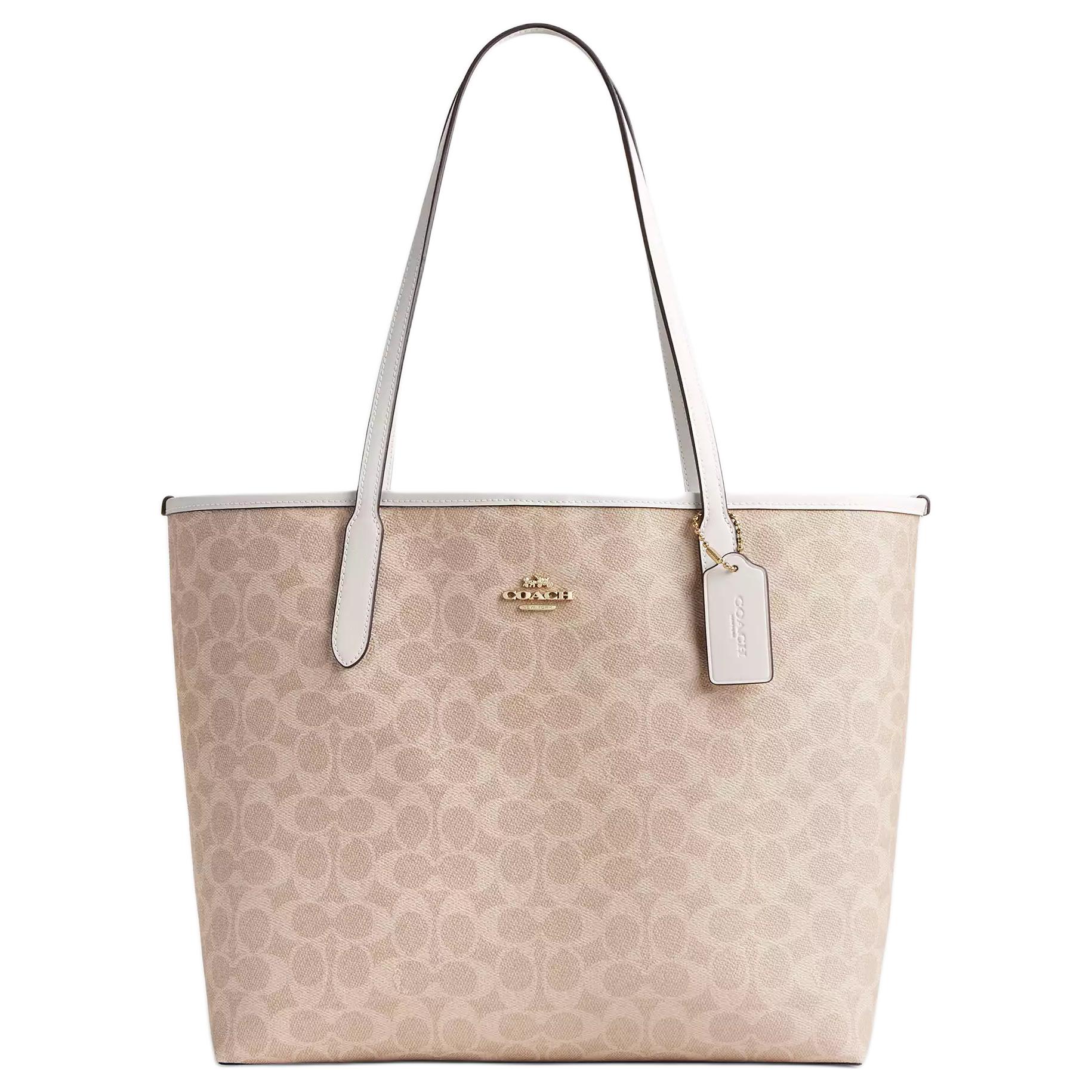 COACH Coach City 33 classic presbyopic snap closure tote bag tote bag shopping bag coated canvas hand shoulder bag large size women's sand color