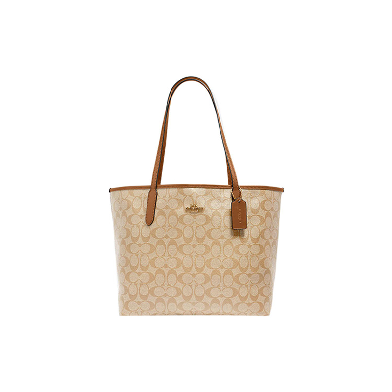 COACH Coach City 33 snap button presbyopia artificial leather tote bag tote bag shopping bag shoulder handbag large size women's milk tea color