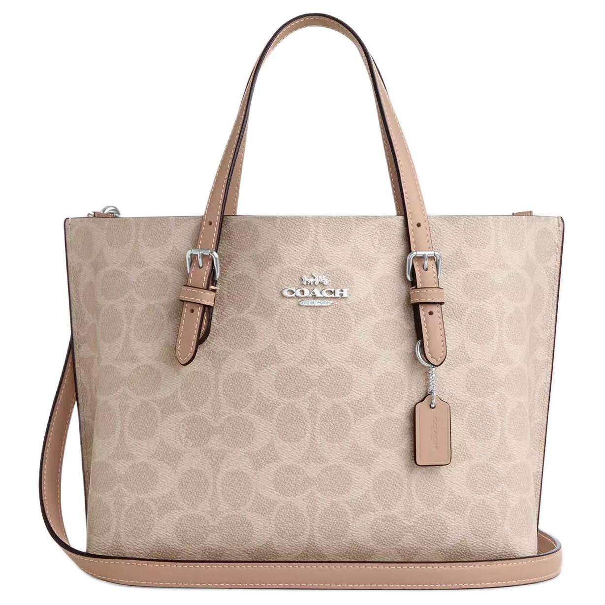 COACH Coach Mollie Logo Removable Shoulder Strap Artificial Leather Shoulder Crossbody Tote Bag Shopping Bag Handbag 25 Women's Sand Yellow and Taupe
