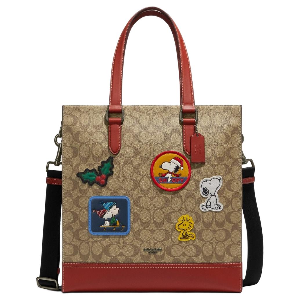 COACH Peanuts Snoopy Collaboration Graham Coated Canvas With Smooth Calfskin Portable Crossbody Bag, Shoulder Bag Large