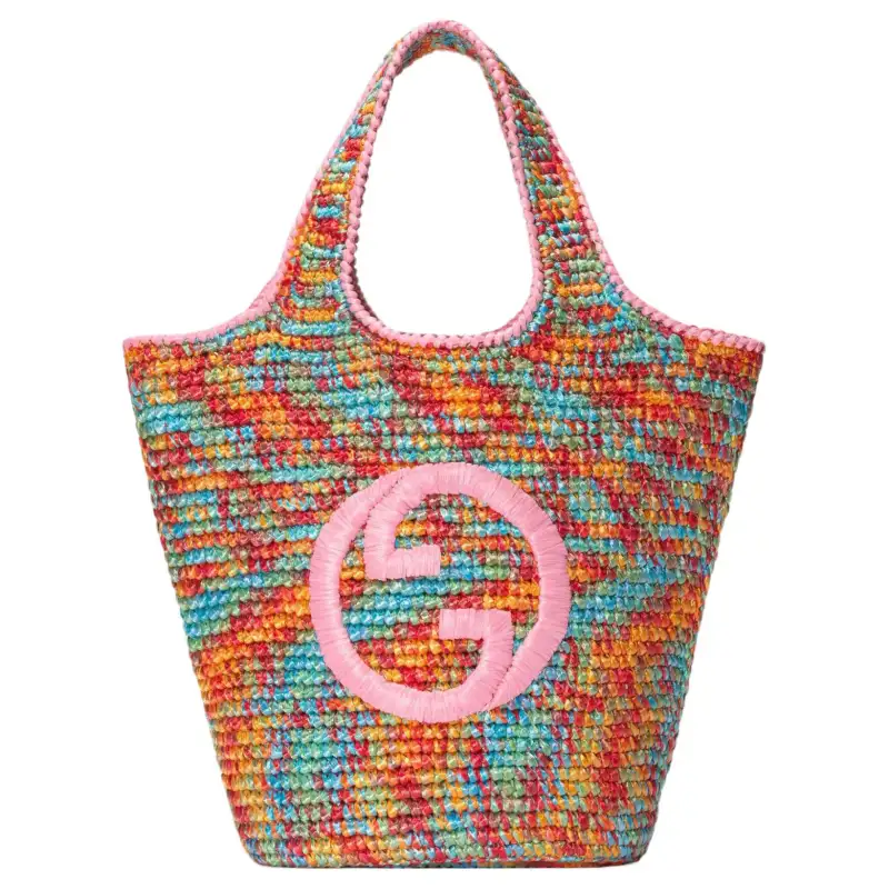 GUCCI Blondie Embroidery Applique Raffia Leaf Handbag Mini Women's Multicolor