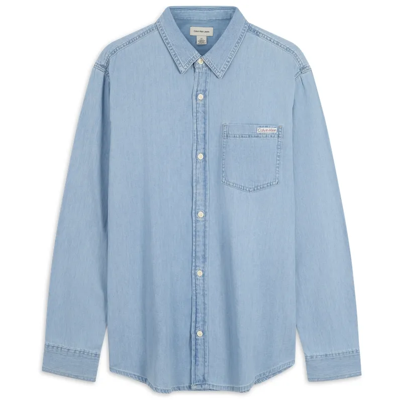 Calvin Klein Shirts Men's Blue Pointed Collar Moderate Denim