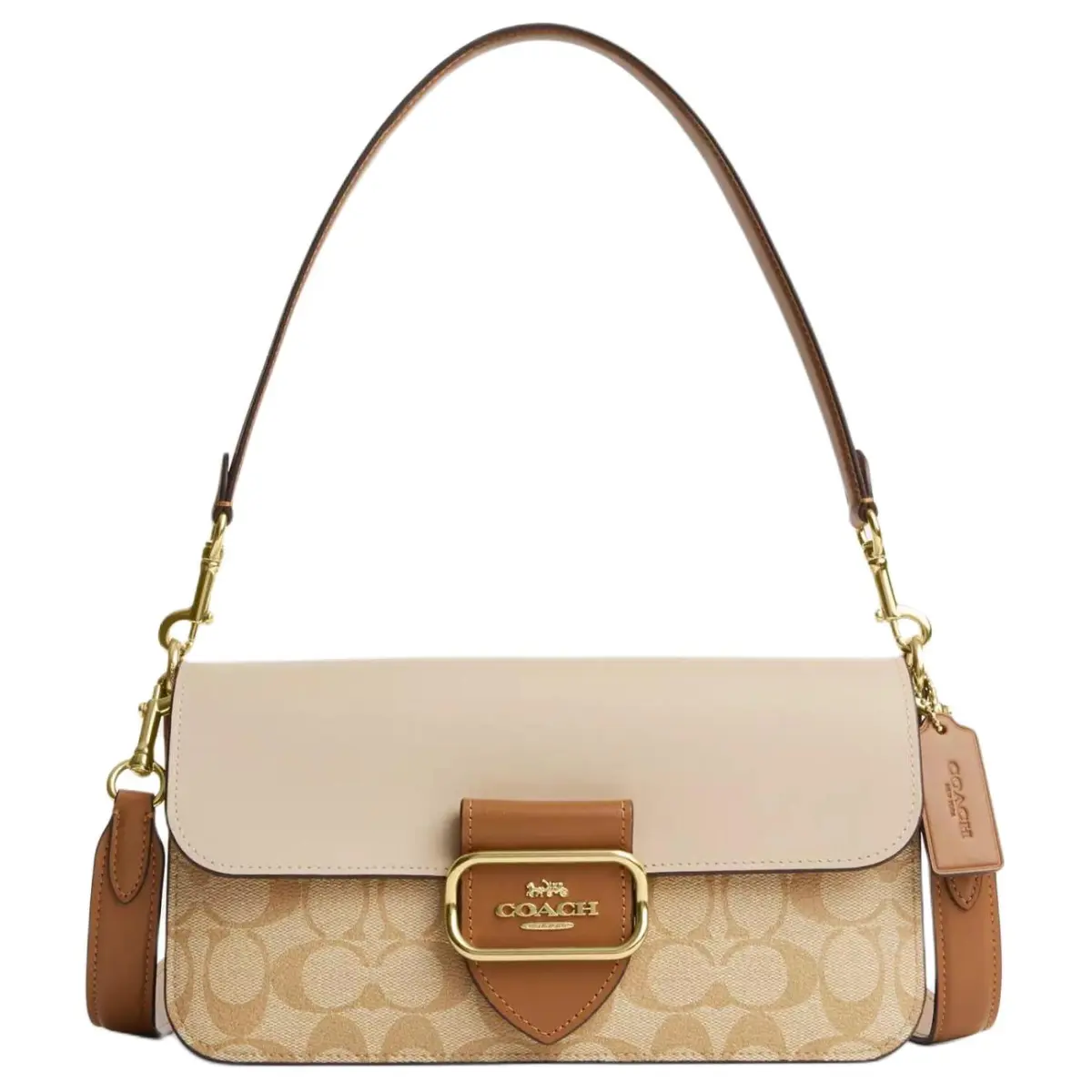 COACH Morgan Coated Canvas With Calfskin Handbag, Shoulder Bag Large Women's Light Khaki
