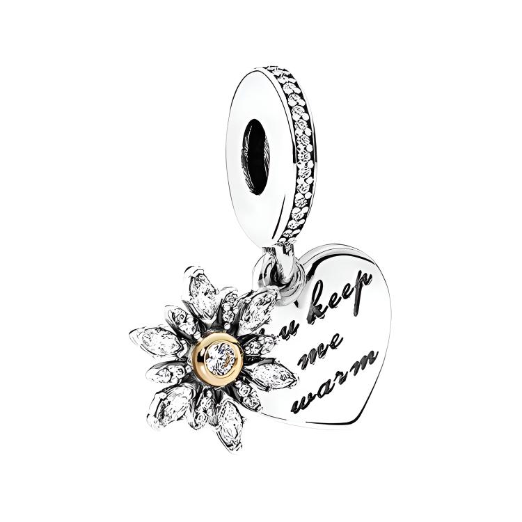 Женский подвес Pandora Snowflake and Heart (серебристо-золотой)
