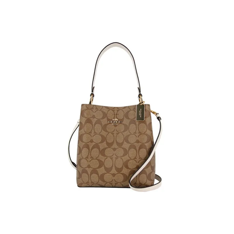 COACH Town Canvas With Leather Bucket Bag, Handbag, Shoulder Bag, Crossbody Bag Women's Brown