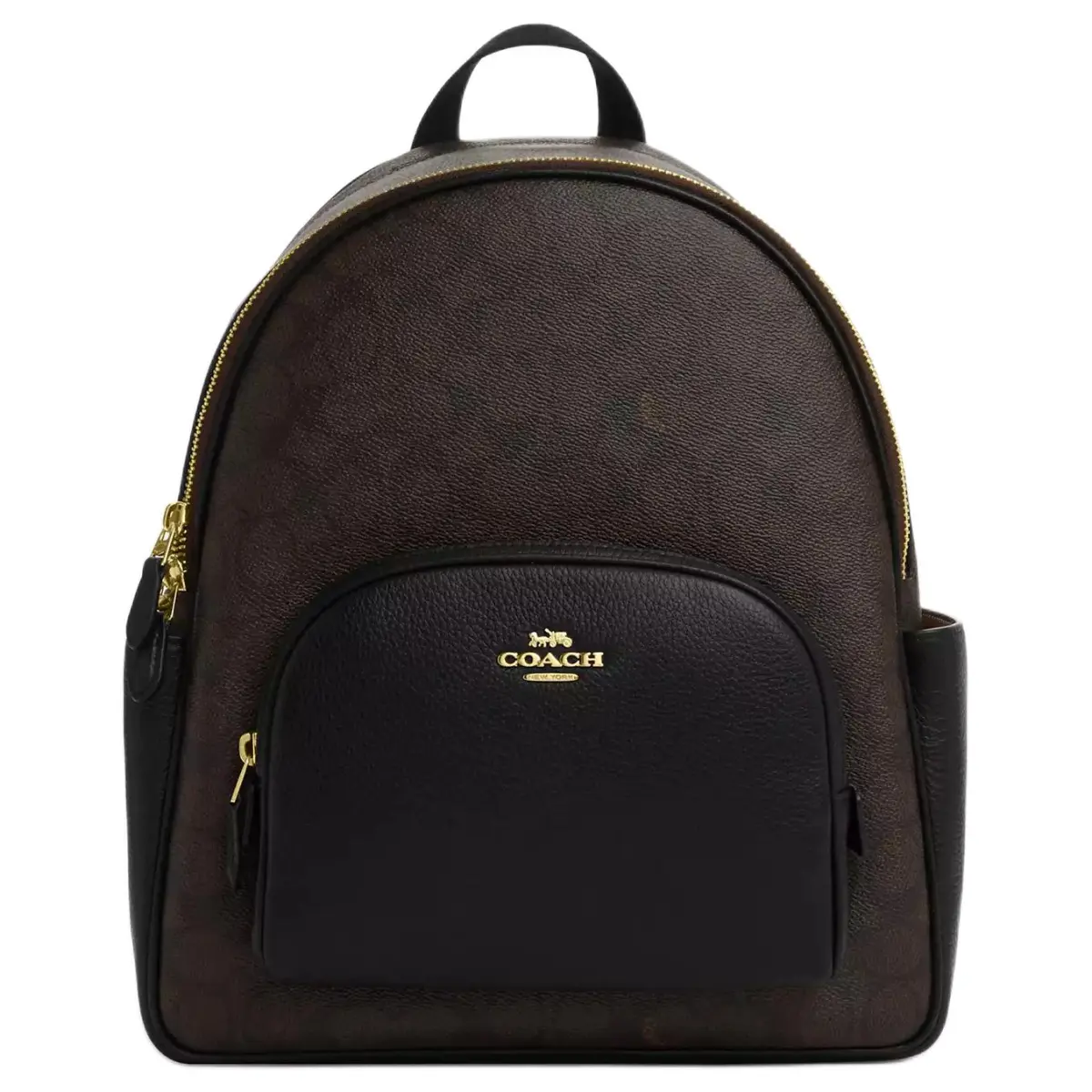 COACH Court Cow Leather With Artificial Leather And Textile Backpack Large Women's Walnut & Black