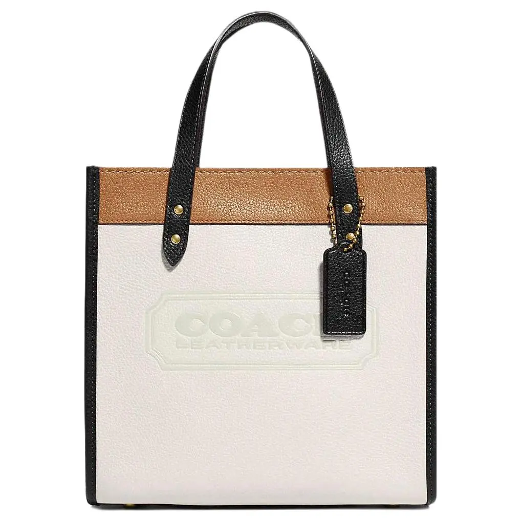 COACH Field Leather Tote Crossbody Handbag Small Women's White/Brown