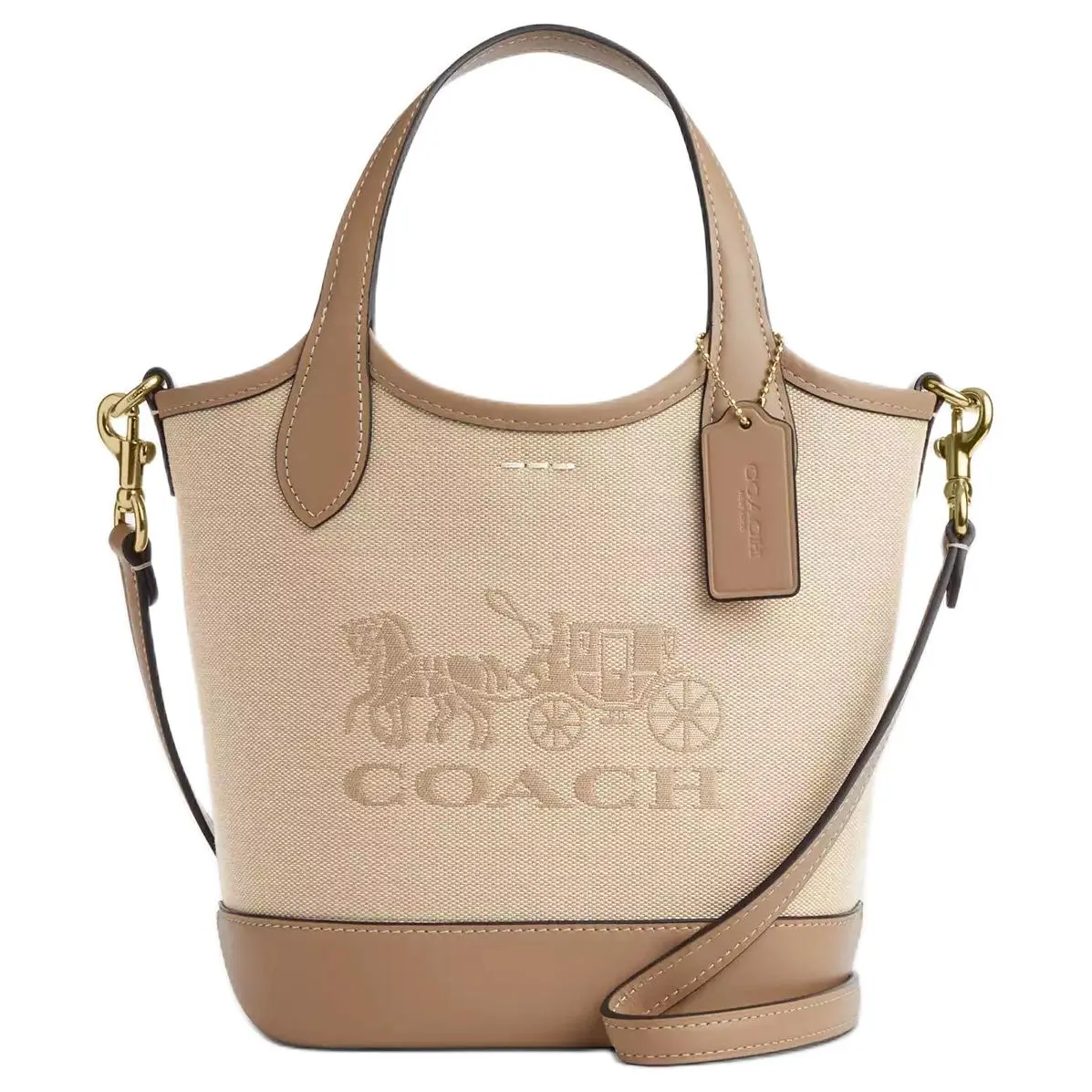 COACH Hanna Fabric 18 Bucket Bag, Shoulder Bag, Crossbody Bag, Handbag Small Women's Dark Natural