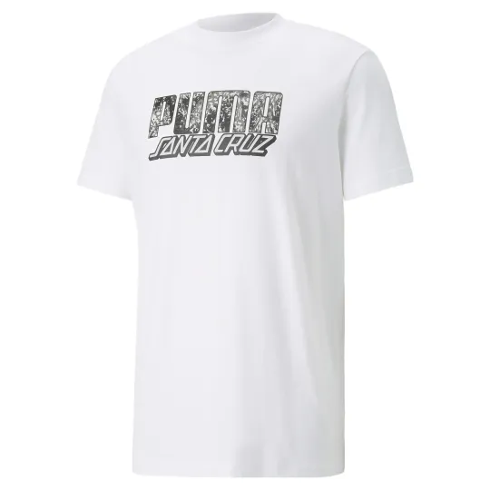 PUMA X Santa Cruz T Shirts Men's White Crew Neck Moderate Straight Fit