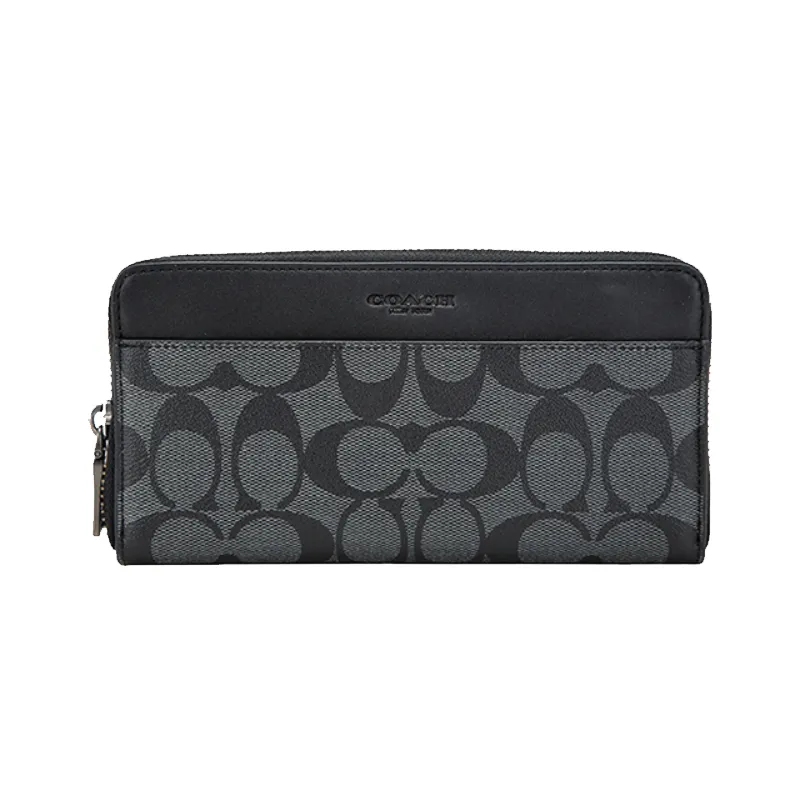 COACH Accordion Wallet Coated Canvas Wallet Men's Gray Black