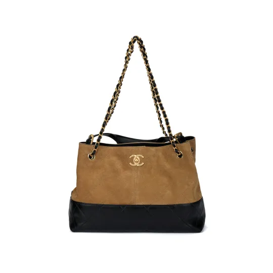 CHANEL Chanel 26S Gold Label Logo Сумка для покупок из кожи с цепочкой и бриллиантовой цепочкой Сумка для покупок из телячьей кожи и блестящей кожи ягненка Маленькая женская сумка бежевого цвета