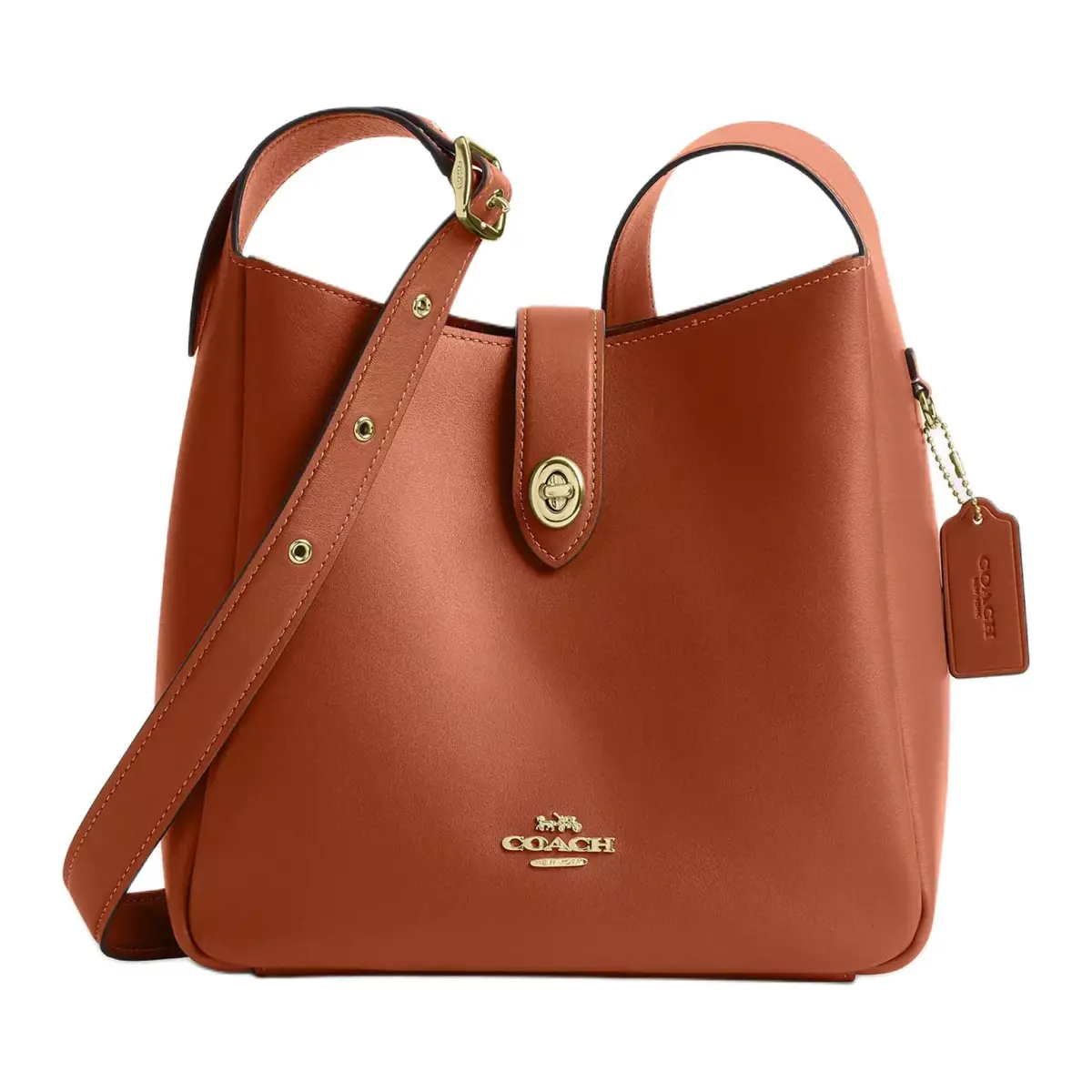 COACH Hadley Cow Leather Shoulder Bag, Crossbody Bag Medium Women's Brown Yellow