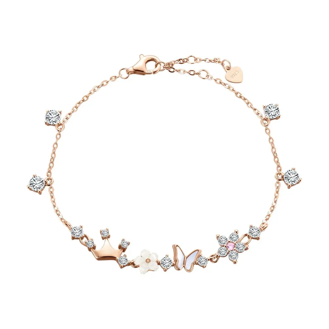Disney 925 Sterling Silver Synthetic Cubic Zirconia Bracelets Women's Rose Gold