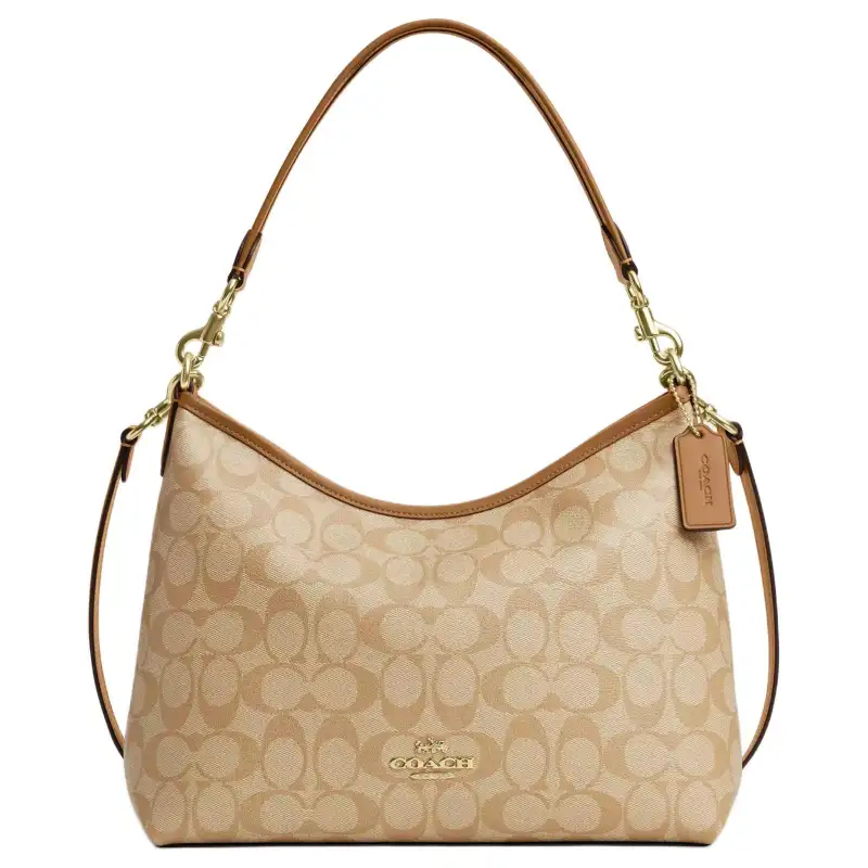 COACH Laurel Coated Canvas With Leather Crossbody Handbag Large Women's Light Khaki