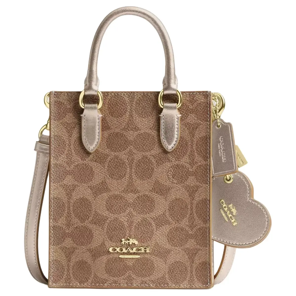 COACH Boxed Coated Canvas With Leather Handbags Mini Women's Khaki