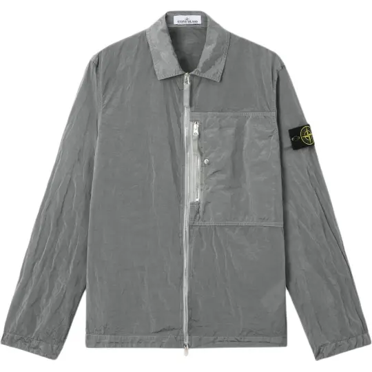 STONE ISLAND SS26 Нейлон Металл Металл Нейлон Серия Сплошной цвет Логотип Нашивка с лацканами Один карман Молния С длинным рукавом Анти-УФ-куртка Мужская серебристо-серая
