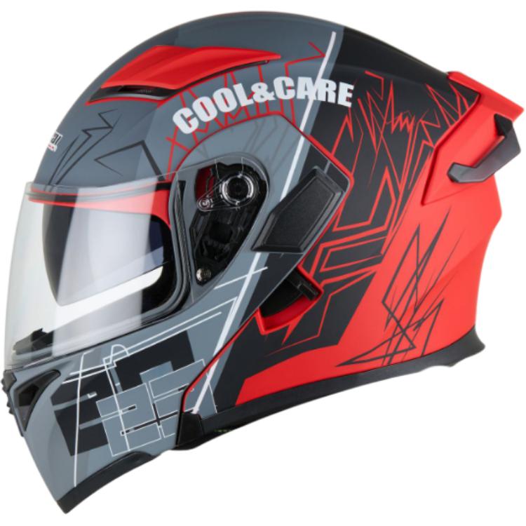 JIEKAI 3C/DOT dual certified universal motorcycle helmet, fashionable and cool graffiti style face-off PC high-definition dual lenses, windproof, dustproof and glare-proof, streamlined tail to reduce wind resistance, Bluetooth can be installed