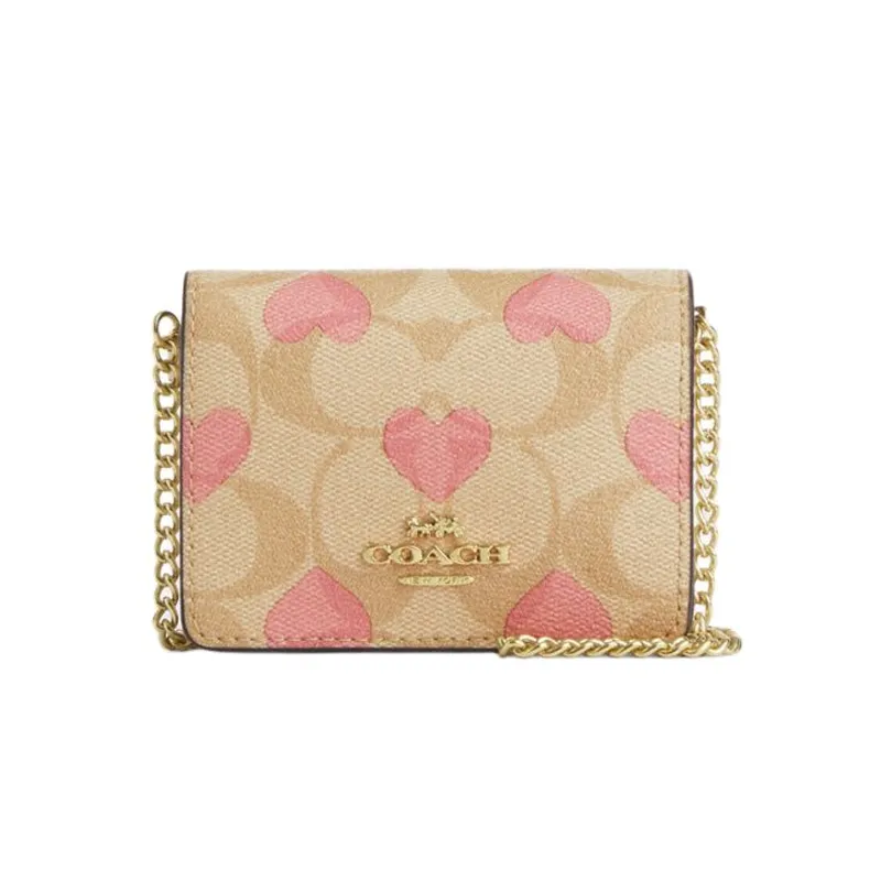 COACH Artificial Leather With Leather Clutch, Shoulder Bag, Crossbody Bag, Wallet Women's Light Khaki & Chalk White