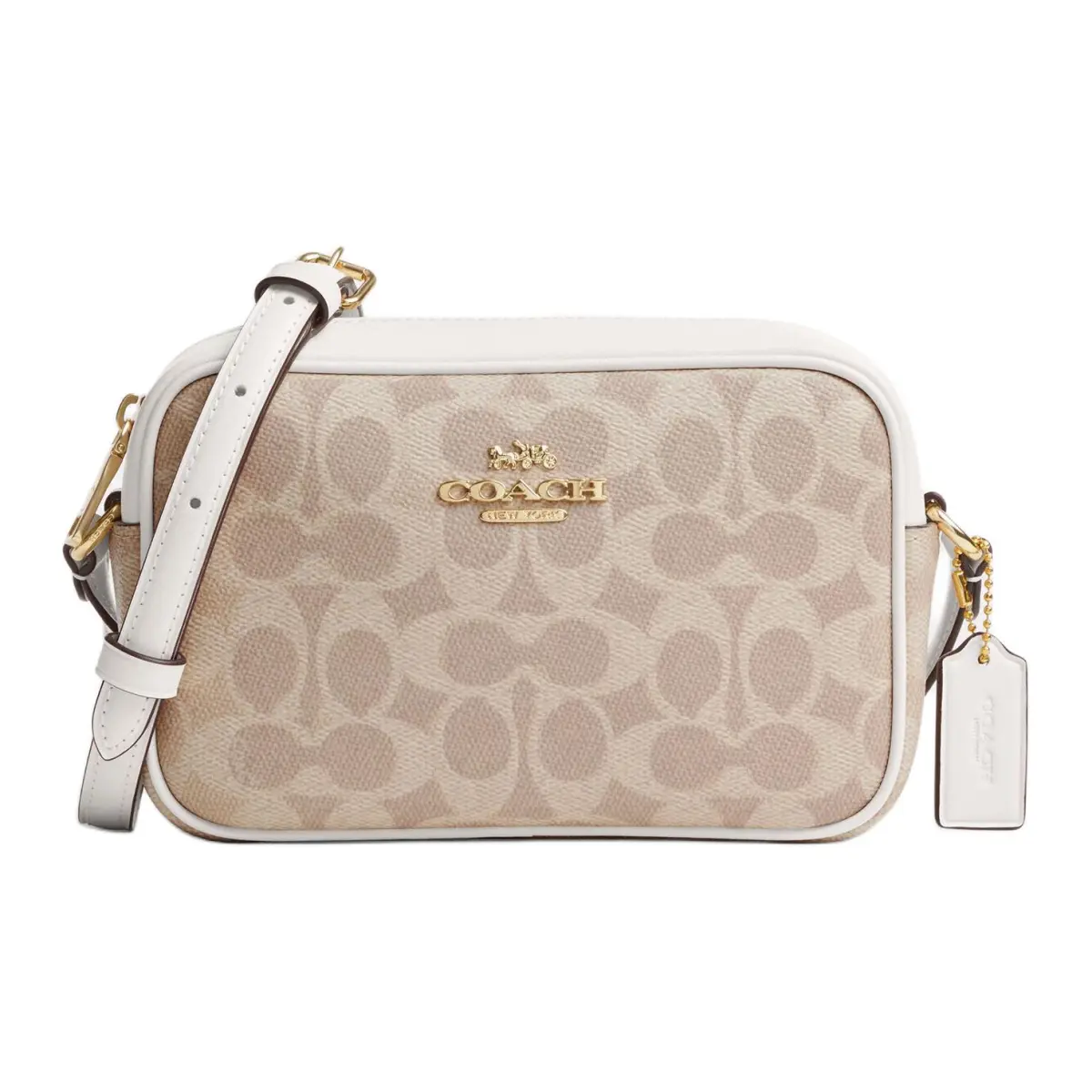 COACH Jamie Artificial Leather Camera Bag, Shoulder Bag Small Women's Sand Yellow & Chalk White
