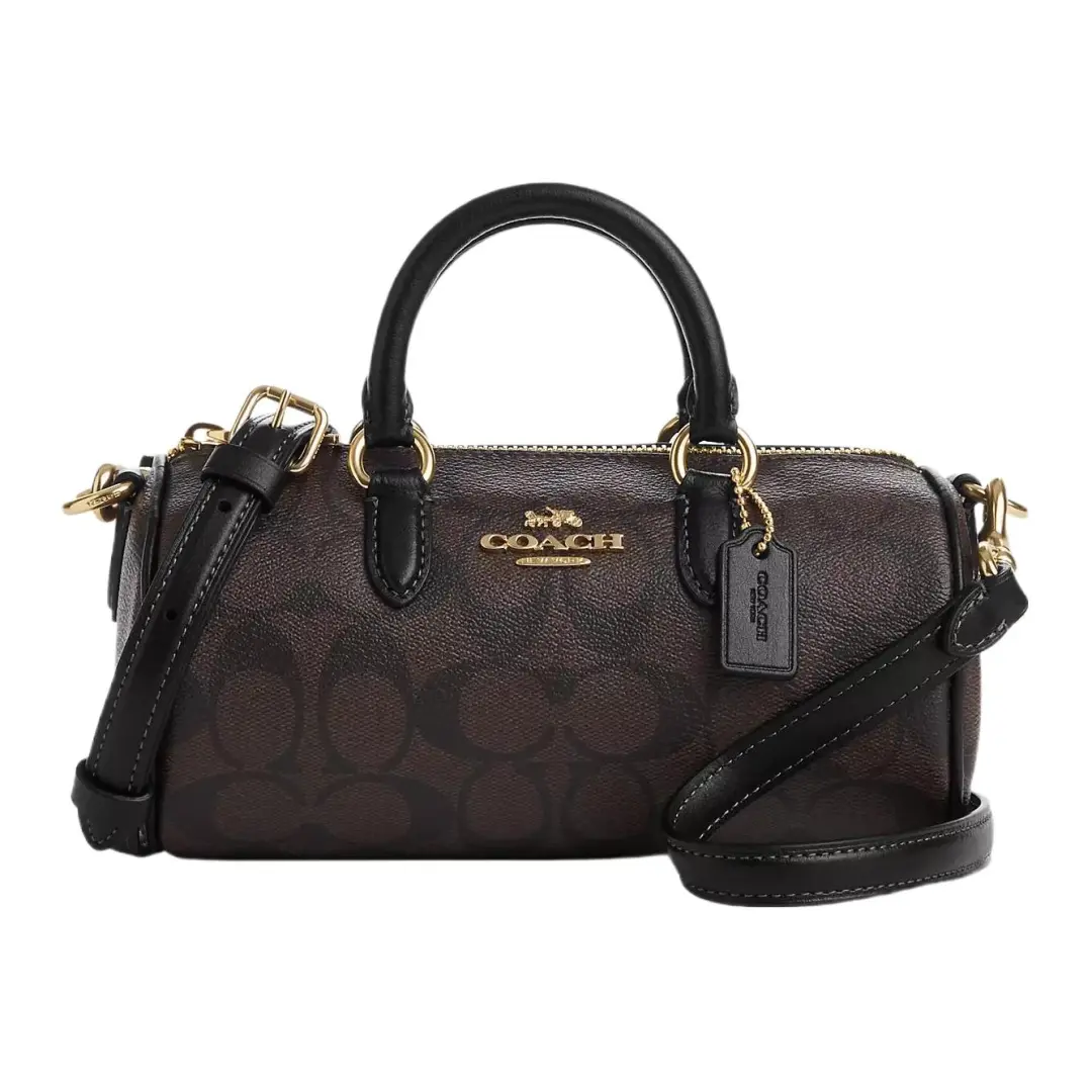 COACH Lacey Coated Canvas Boston Bag, Handbag, Crossbody Bag Small Women's Dark Brown